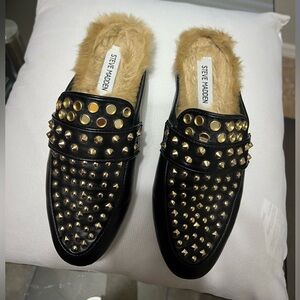 Steve Madden Black and Gold Studded Mules